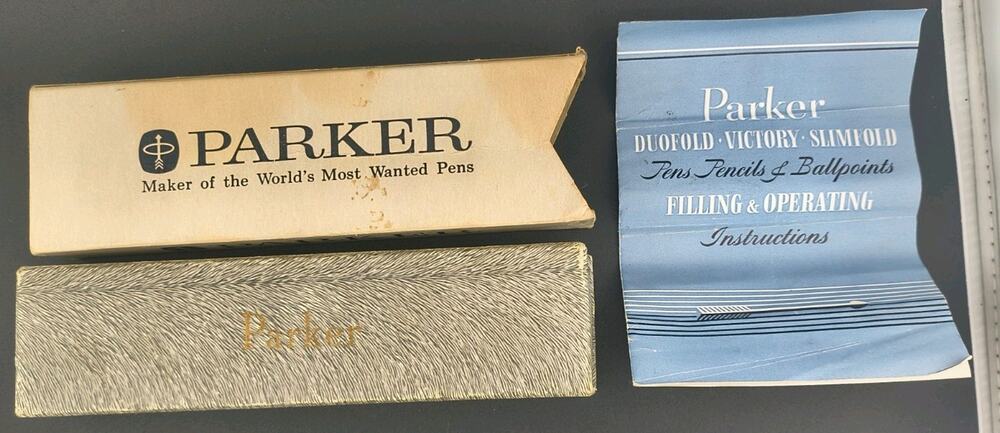 Vintage Parker Duofold Victory Slimfold Pen Box Case Sleeve & Instructions UK